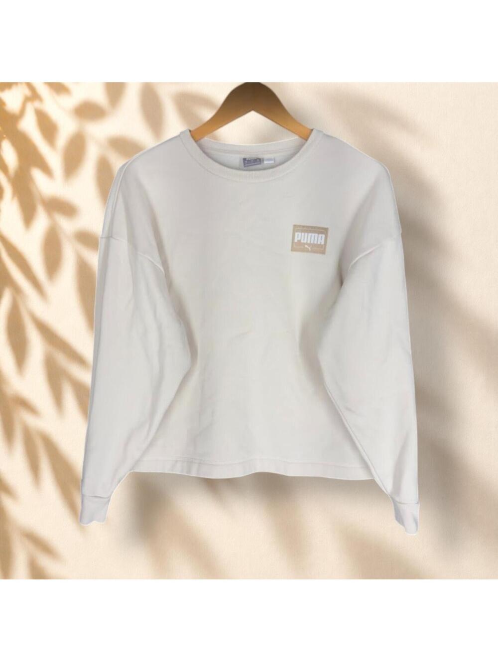 Puma Sweatshirt Women S SMall Beige Fleece Long Sleeve Crew Neck Pullover Casual